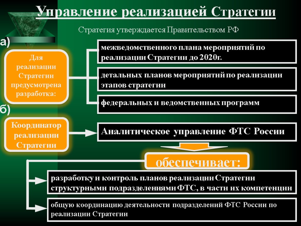 Управление реализацией Стратегии Стратегия утверждается Правительством РФ межведомственного плана мероприятий по реализации Стратегии до